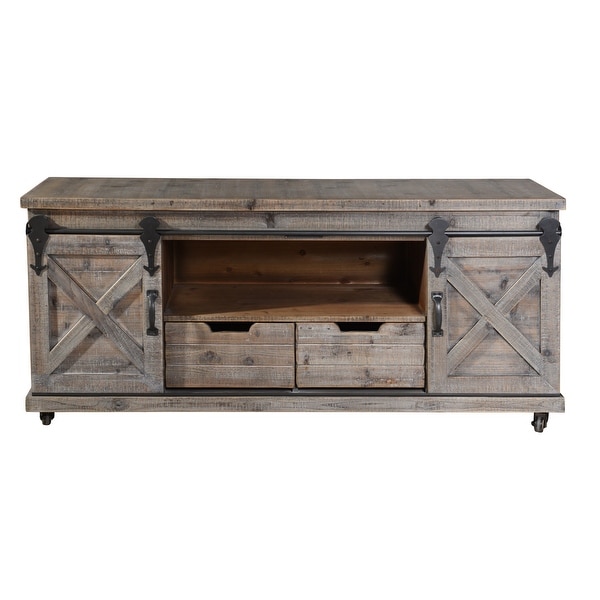 StyleCraft SC-AF17798 55" Wide Wood TV Stand with Open Center Shelf and Two Doors