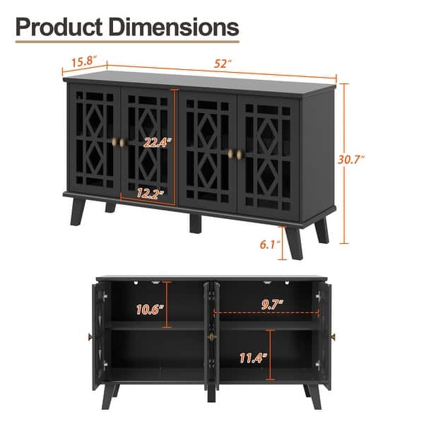 dimension image slide 1 of 2, Buffet Cabinet with Storage with 4 Doors Skeletonized Coffee Bar Cabinet Sideboard