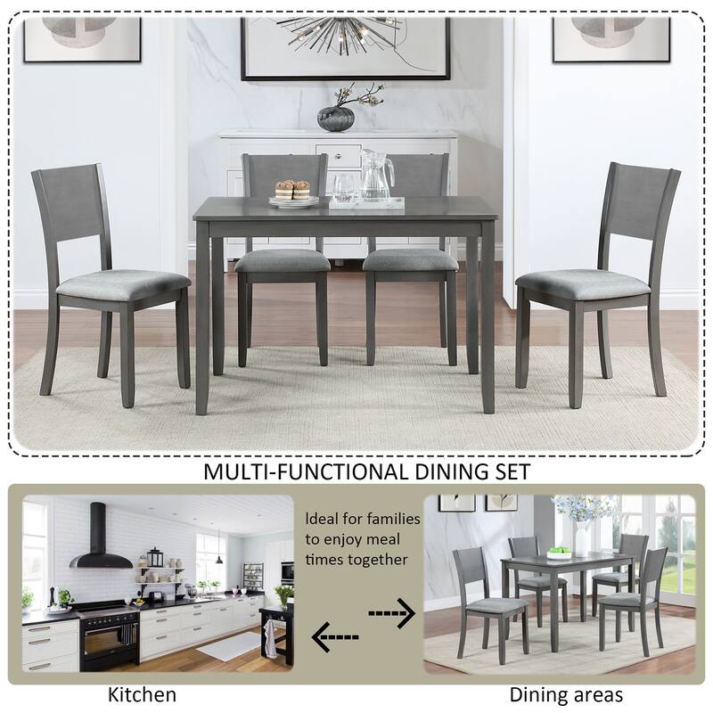 Modern 5 Piece Dining Table Chairs Wooden Rectangular Dining Table Casual Dining Table with 4 Dining Upholstered Chairs