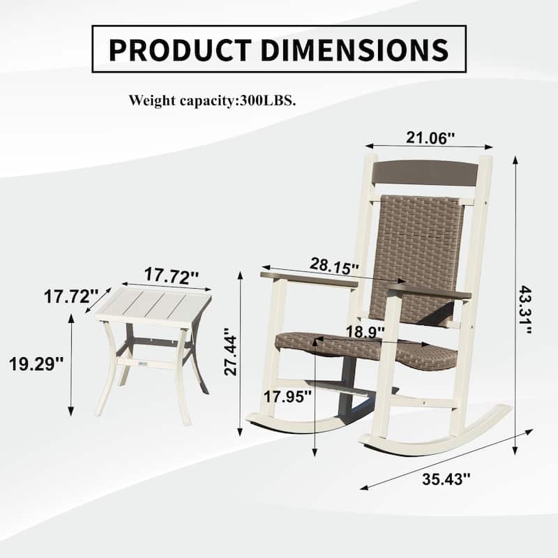 Outdoor Rocking Chairs Set of 3, Durable HDPE Oversized Rockers, Wicker Rocking Chair with 380lbs Support, Weather-Resistant