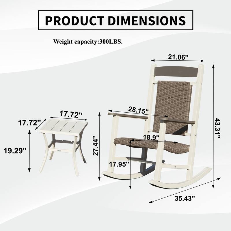 Outdoor Rocking Chairs Set of 3, HDPE Patio Oversized Rockers, Wicker Rocking Chair with 380lbs Support, Weather-Resistant