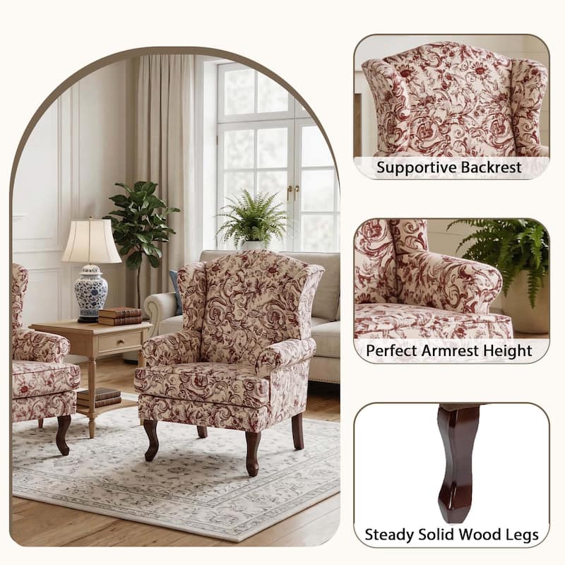 2 Set Traditional Rolled Arm Wing Back Accent Chair