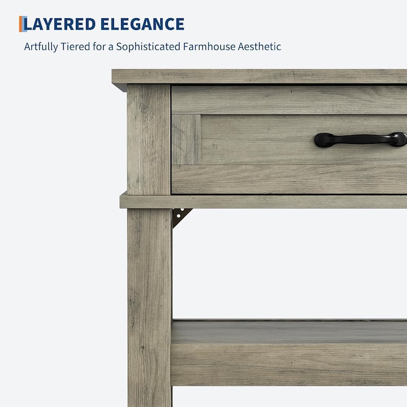 3 Tier Farmhouse Entryway Table, Console Table with 2 Storage Drawers