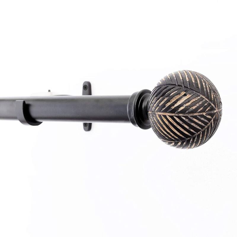 1 Inch Adjustable Black Curtain Rod for Windows & Doors Curtains with Moroccan Ball Finials & Brackets Set -By Deco Window