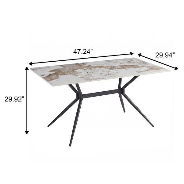 dimension image slide 19 of 20, Elega Modern Sintered Stone Dining Table Modern Trestle Base Powder-Coated Steel Frame Kitchen Table - 47"-71"