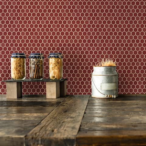 Merola Tile Tribeca 1" Hex Glossy Rusty Red 11.86" x 10.25" Porcelain Mosaic Floor and Wall Tile