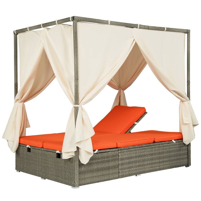 High Comfort Style Adjustable Sun Bed with Curtain for Patio, Balcony or Backyard