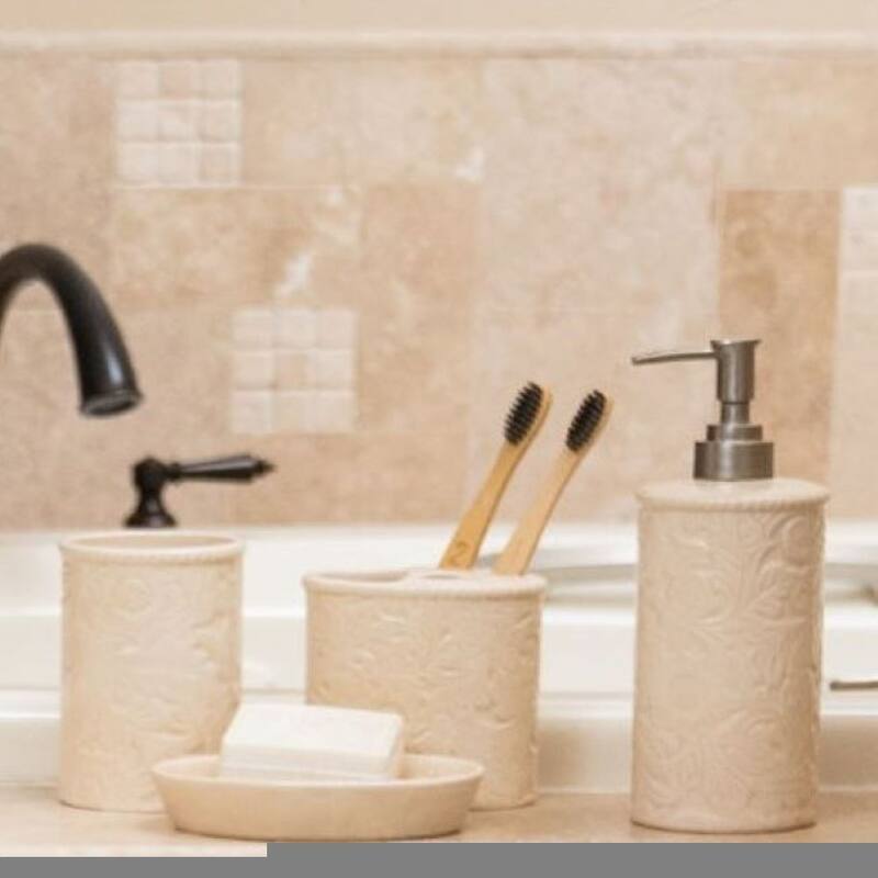 HiEnd Accents Savannah Ceramic Countertop Bathroom Set, 4PC