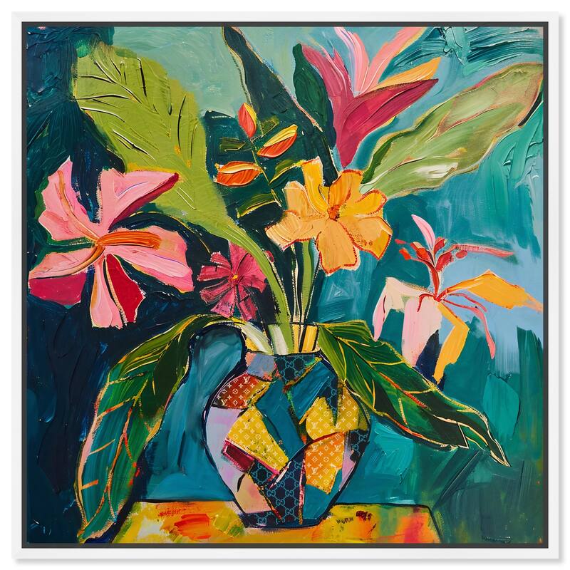 Art Remedy Vase Of Tropical Flowers Ii Framed Flowers In Vase Paintings - 17 x 17 - White