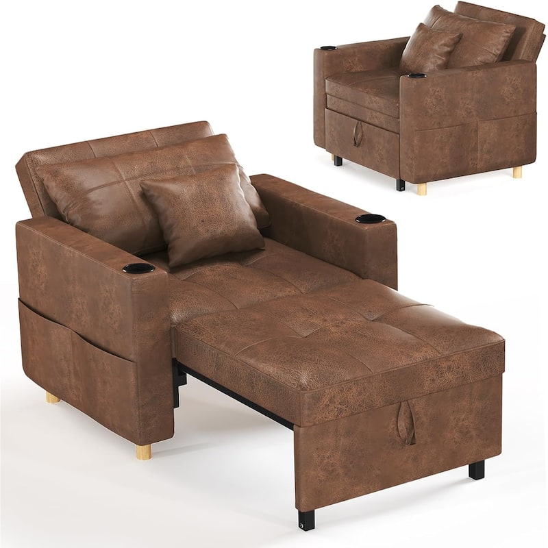 AECOJOY Sleeper Chair Extra Wide Convertible Chair Bed 3-in-1 Pull Out Single Sofa - Brown