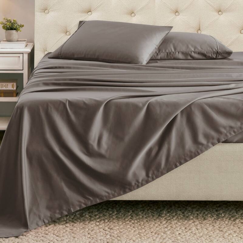 Superior Cotton Blend Solid 1500 Thread Count Deep Pocket Bed Sheet Set - Grey - 4PC Set - California King