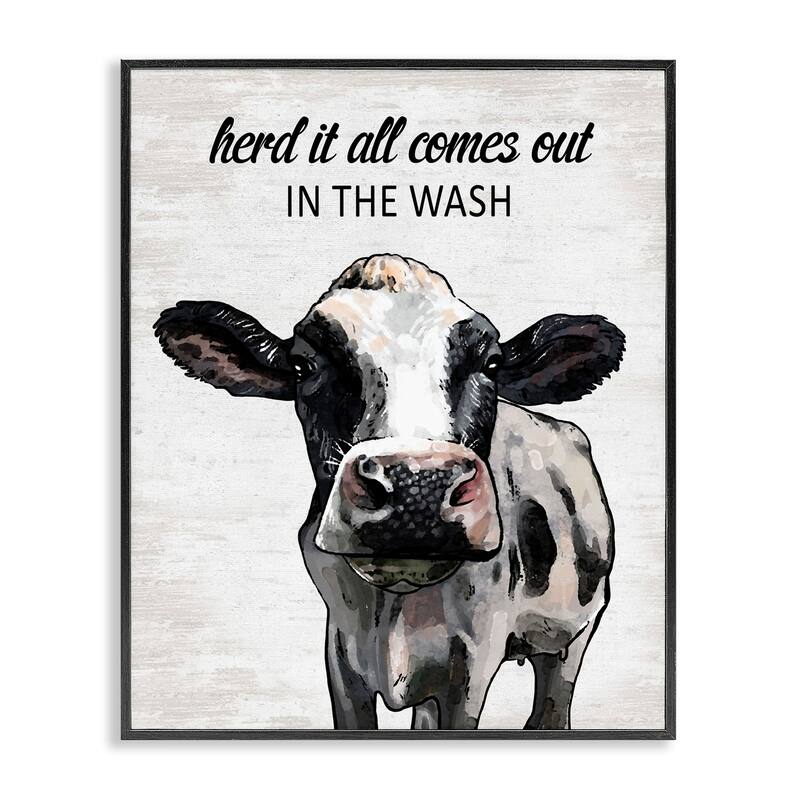 Stupell Farm Animal Laundry Pun Framed Giclee Art Design By Lettered and Lined - 24 x 30 - Black