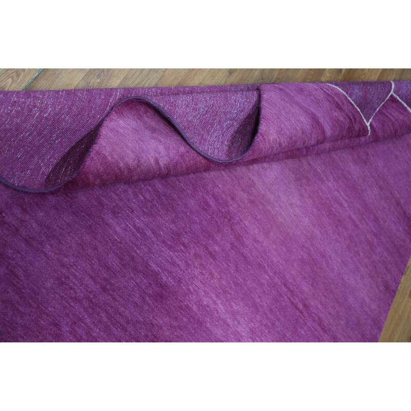 Hand Knotted Oriental 100% Wool Carpet Modern Solid Purples Gabbeh Area Rug - 9' 0'' X 6' 1''