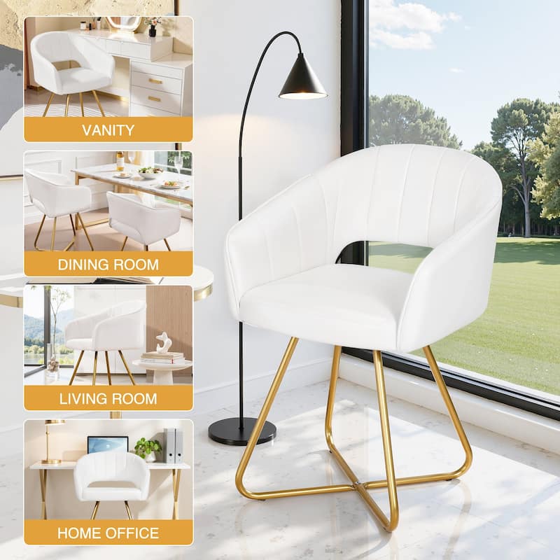 VECELO White Velvet Accent Chair Set of 1/2 Modern Tufted Upholstered High Back Living Room Chair with Gold X-Frame Vanity Chair