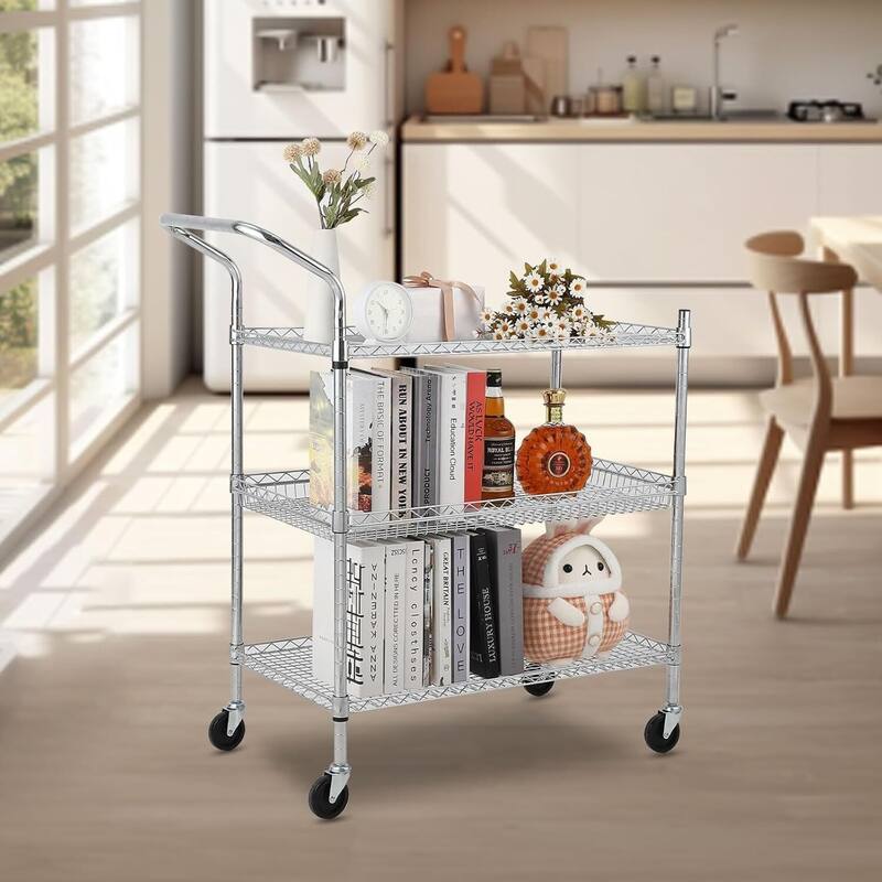 3 or 2-Tier Commercial Grade Rolling Service Kitchen Cart for Home and Office Use with Handle - N/A