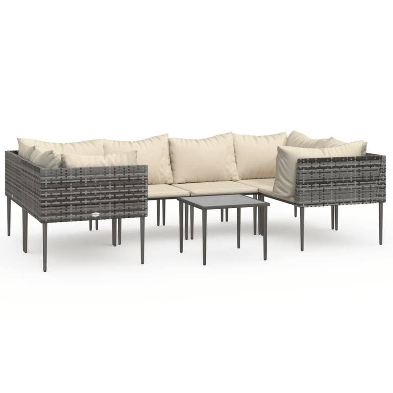 vidaXL 6 Piece Patio Lounge Set with Cushions Gray Poly Rattan