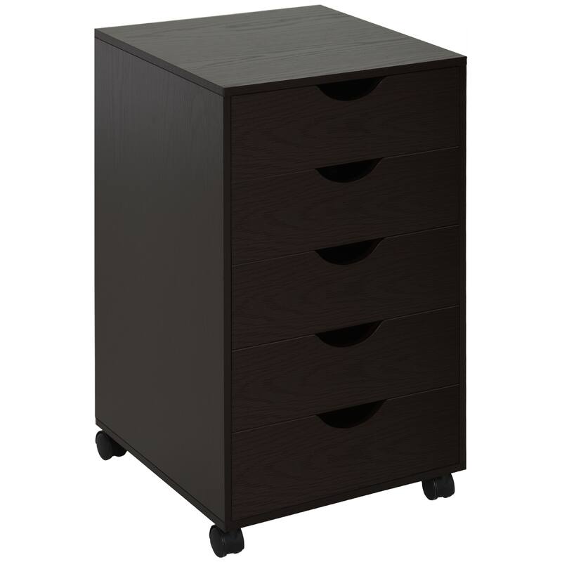 5 Drawer File Cabinet Storage Organizer Filing Cabinet with Nordic Minimalist Modern Style & Wheels, Brown - Brown