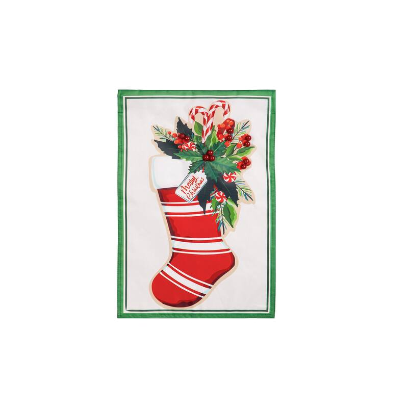 12.5 in. x 18 in. Merry Christmas Stocking Applique Garden Flag - Multicolor - 12.5 in x 18 in