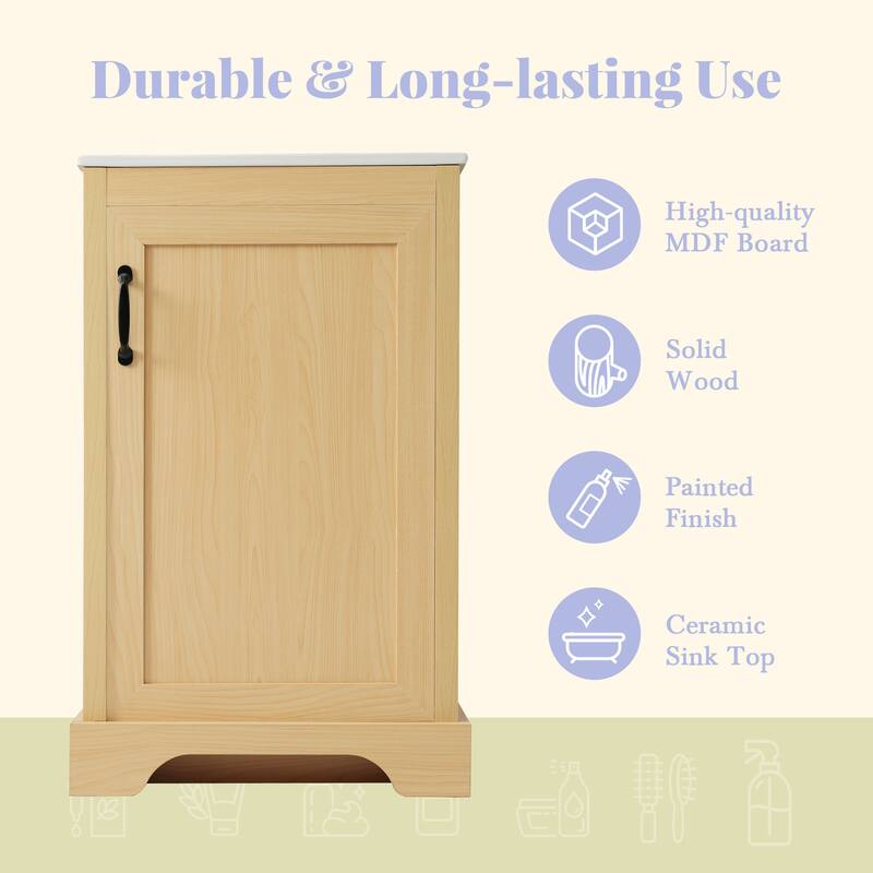 20" Freestanding Bathroom Vanity with Ceramic Sink, Soft Close Door, Storage Rack & Adjustable Shelves