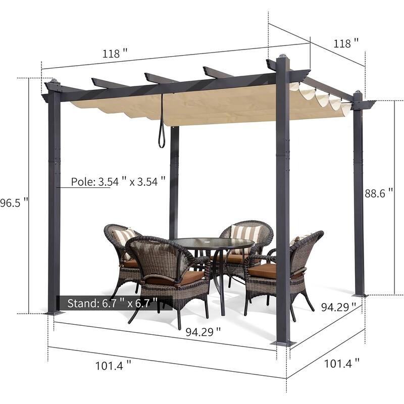 PURPLE LEAF Gazebo Outdoor Retractable Modern Yard Metal Grape Trellis Pergola with Canopy.