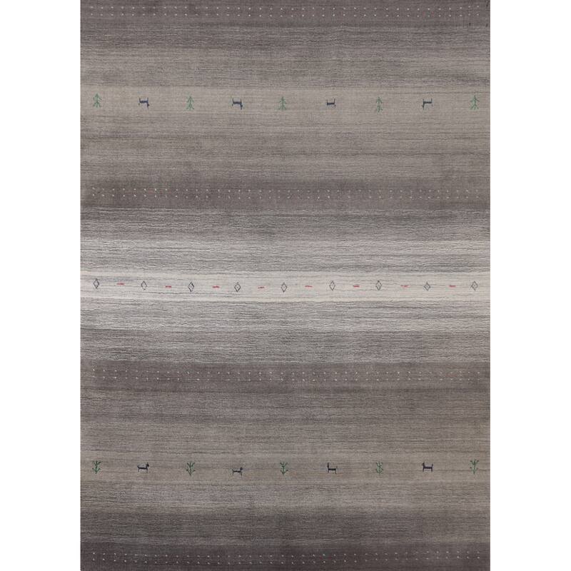 Striped Gabbeh Indian Area Rug Handmade Grey Tribal Wool Carpet - 5'6"x 7'6"