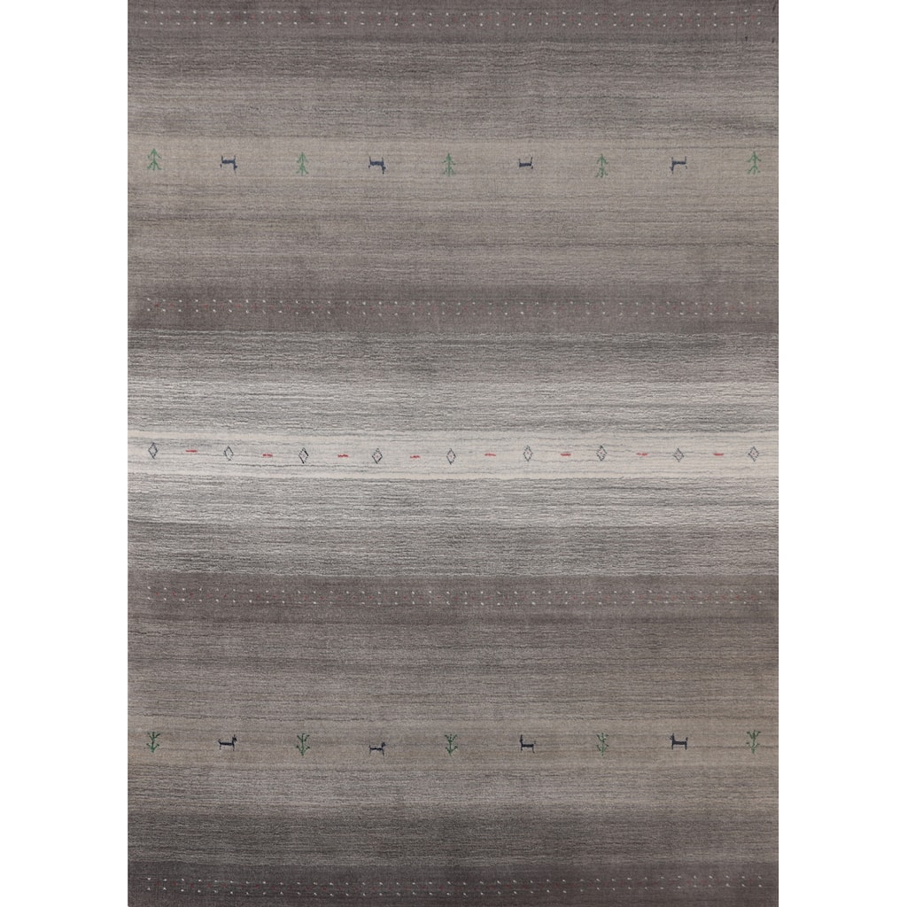 Striped Gabbeh Indian Area Rug Handmade Grey Tribal Wool Carpet - 5'6"x 7'6"