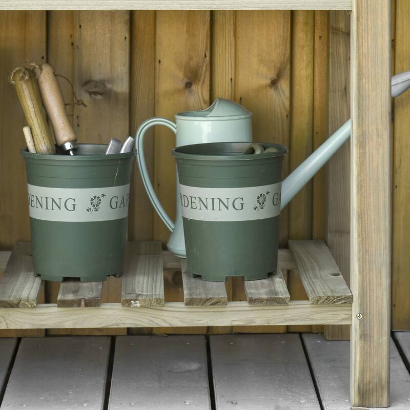 Outdoor Elevated Garden Planter Bed with Storage Shelf Draining System