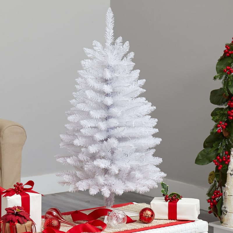 3ft. Slim White Artificial Christmas Tree with 50 Warm White LED Lights & 161 Branches - Compact Modern X-Mas Accent