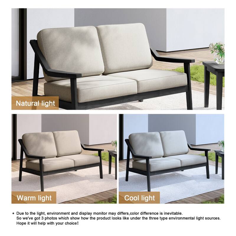 Outdoor Wood Teak Patio 2 Seater Loveseat with Cushion