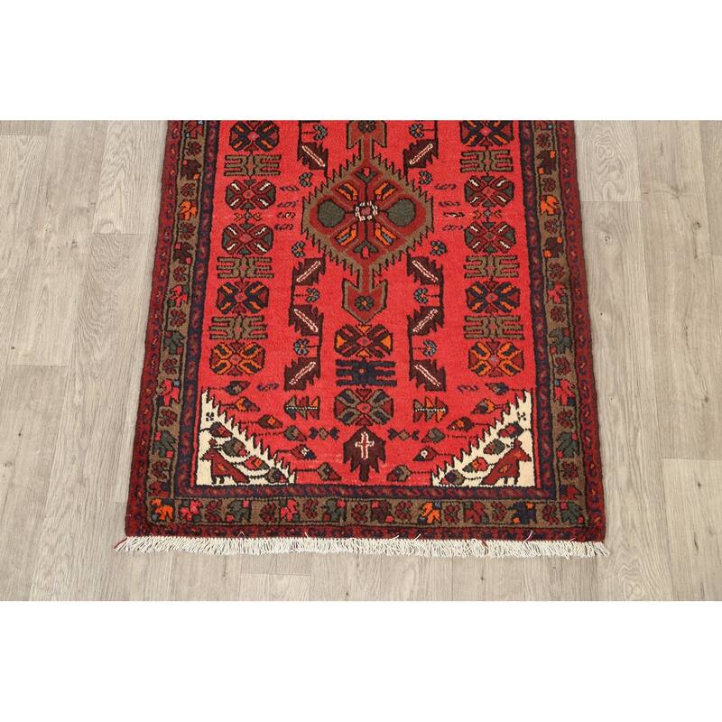 Tribal Geometric Hamedan Persian Area Rug Hand-knotted Wool Carpet - 3'3" x 4'10"