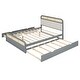 preview thumbnail 6 of 8, Queen Size Platform Bed with Trundle, Pine Wooden Bed with 2 Drawers, Kid's Bed with Rattan Headboard, Grey