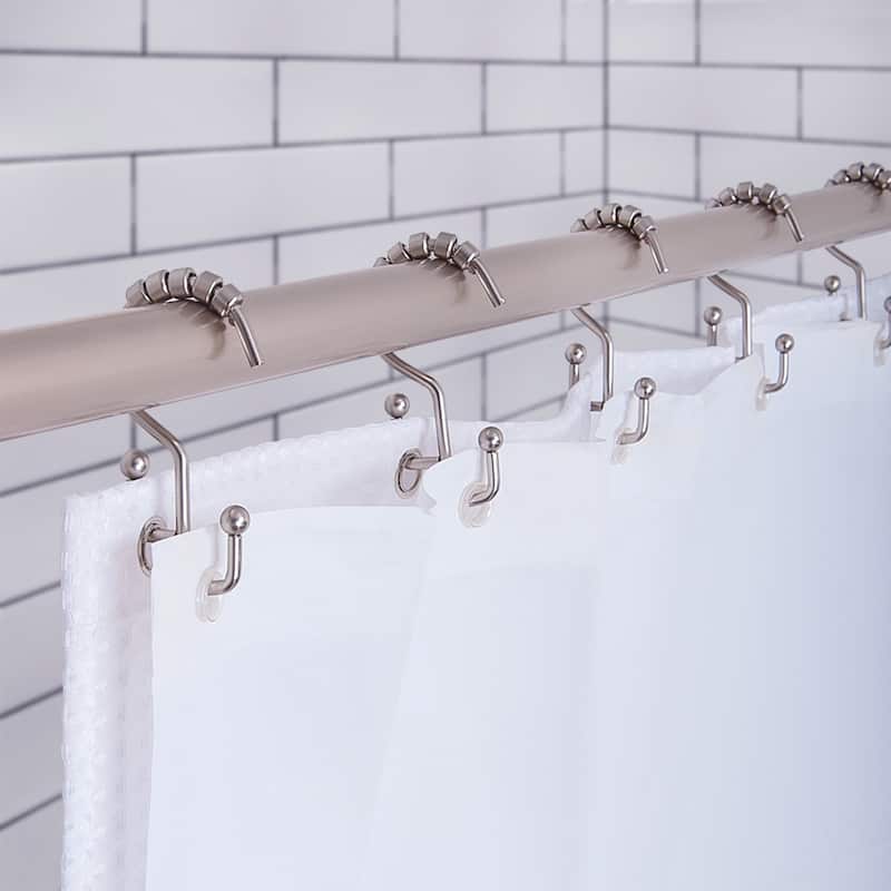 Utopia Alley Shower Hooks - Double Shower Curtain Rings for Bathroom - Set of 12, Brushed Nickel - Brushed Nickel