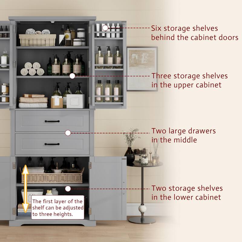 Storage Cabinet with Multi-Functional Storage Space, 2 Drawers with Slide Rails, Adjustable Shelf, Black