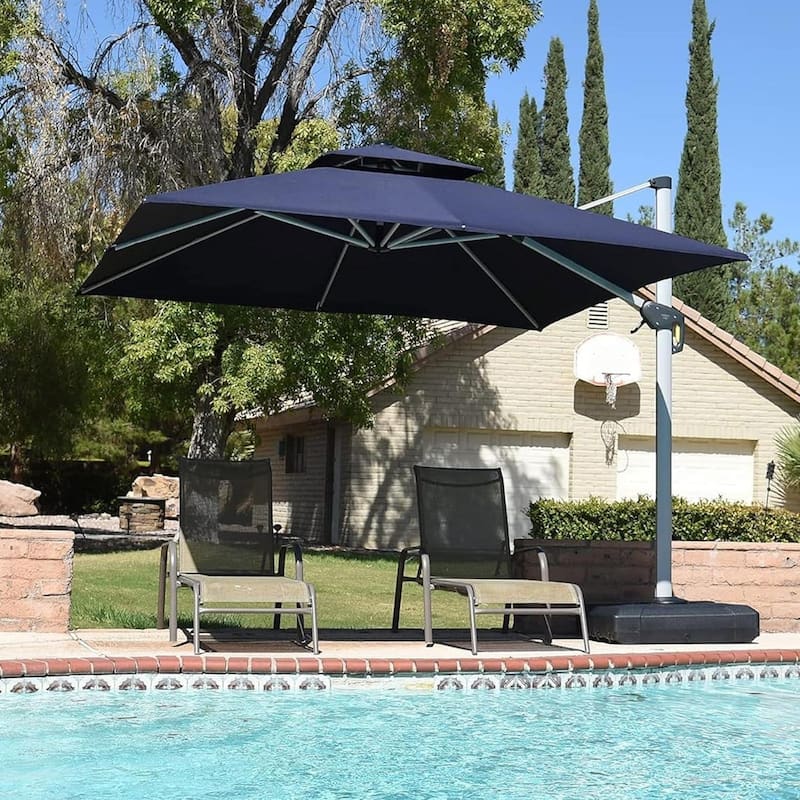 PURPLE LEAF 9ft Square 360 Degree Rotation Patio Offset Umbrella