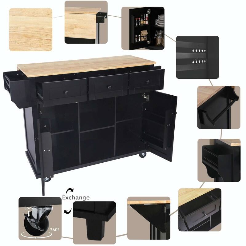 53-inch Width Kitchen Island with Drop-Leaf Countertop