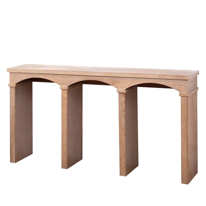 60" Length Rustic Archway Console Table with Decorative Arched Legs