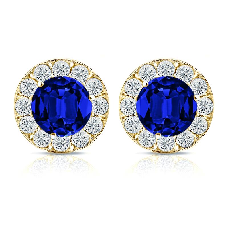 Auriya 14k Gold Lab Grown Gemstone Blue Sapphire Stud Earrings Round 0.25 to 5.00 ct. tw. Halo Push-Back