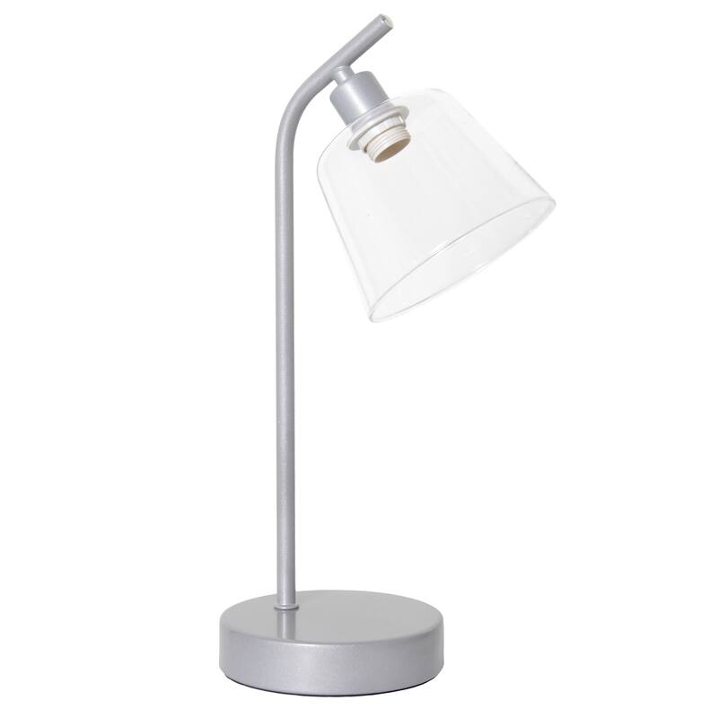 Angled Desk Lamp with Clear Ribbed Glass Shade - 15.75" - Silver
