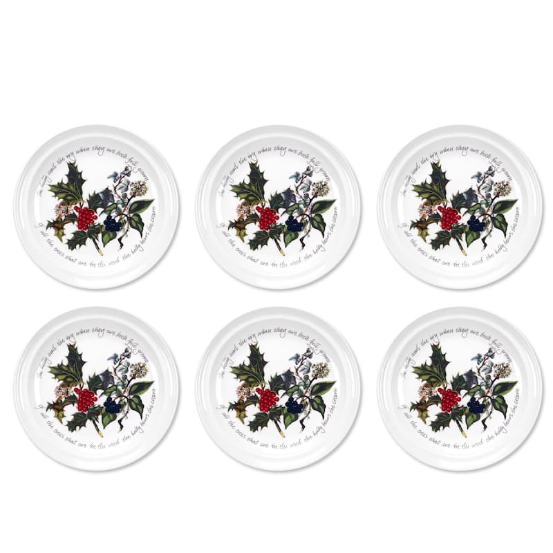 Portmeirion Christmas The Holly and Ivy Set of 6 Plates - 8 inch - Salad Plates