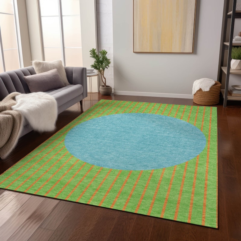 Machine Washable Indoor/ Outdoor Modern Sunrise Chantille Rug - Lime - 3' x 5'
