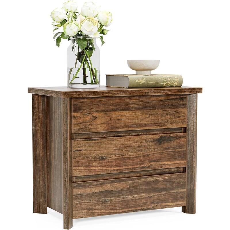 Rustic Brown Engineered Wood 3-Drawer Nightstand with Sturdy Storage
