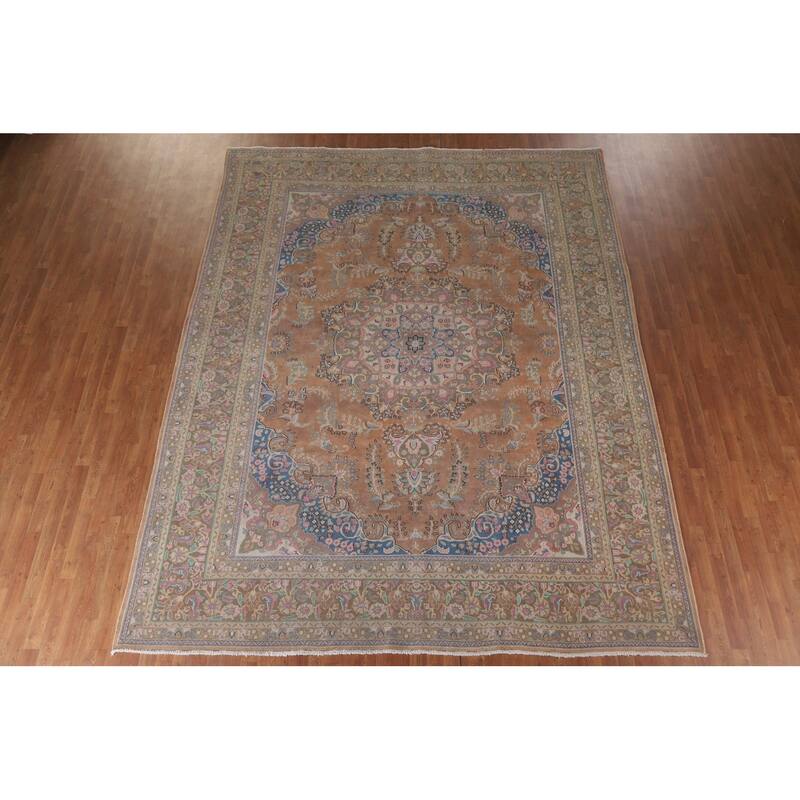 Hand Knotted Oriental 100% Wool Carpet Traditional Floral Oranges & Rust Mashad Area Rug - 12' 5'' X 9' 9''