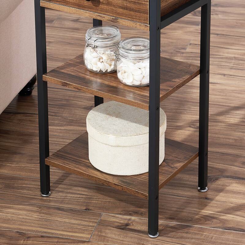 VECELO Modern Nightstand with Drawer & Open Shelves Slim Design for Small Spaces End Table with MDF & Rotating Floor Protectors