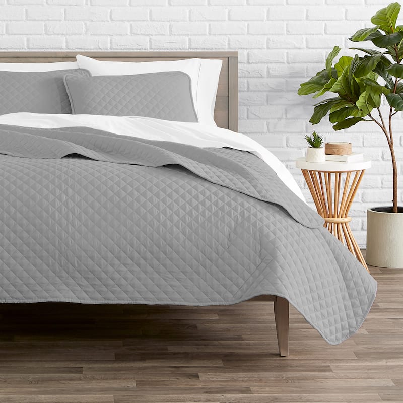 Bare Home Lightweight Coverlet Bedspread & Microfiber Sheet Set Bundle - Coverlet Set: Light Grey, Sheet Set: Light Grey - Full - Queen