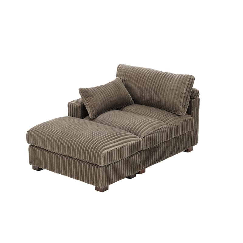 Modren Plush Upholstered Coner Chair and Ottoman Set