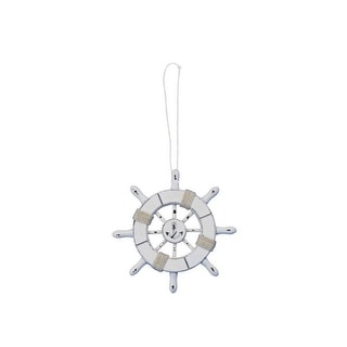 Rustic White Decorative Ship Wheel With Anchor Christmas Tree Ornament ...