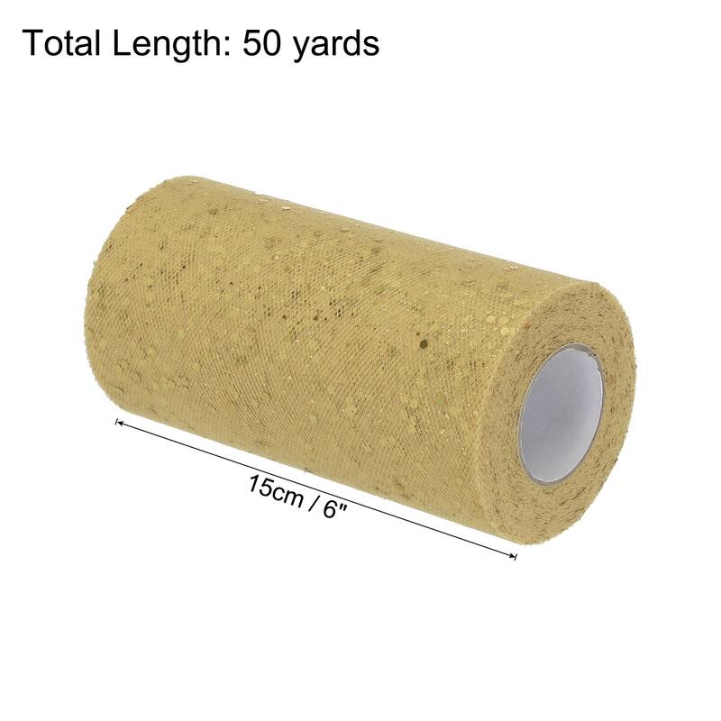 6" Sequin Tulle Ribbon Rolls Glitter Sparkly Netting Fabric for Gift - Champagne Gold - 50 Yards