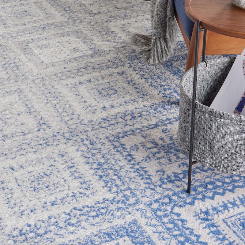 Nourison Whimsicle Boho Distressed Tribal Ivory Blue Area Rug