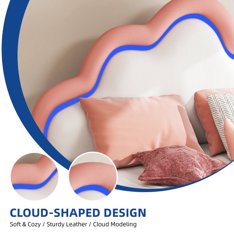 Moasis PU Adjustable Cloud Headboard Bed Frame Platform with LED