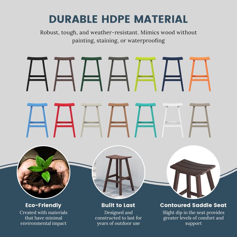 Laguna Hdpe All Weather Outdoor Patio 29" Saddle Seat Bar Stool (Set Of 3)